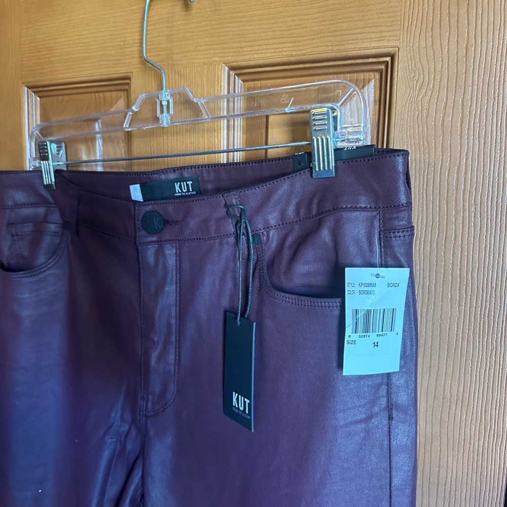 NWT Women's Ana Fab Ab Coated High Waisted Flare Jeans, Bordeaux, Size 14 - Picture 2 of 6